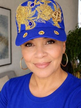 Royal Blue & Gold Embellished Statement Cap